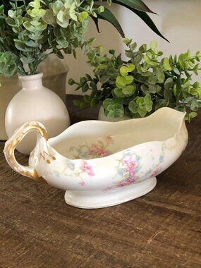 Vintage Theodore Haviland Limoges France Gravy Boat with Gold Detail